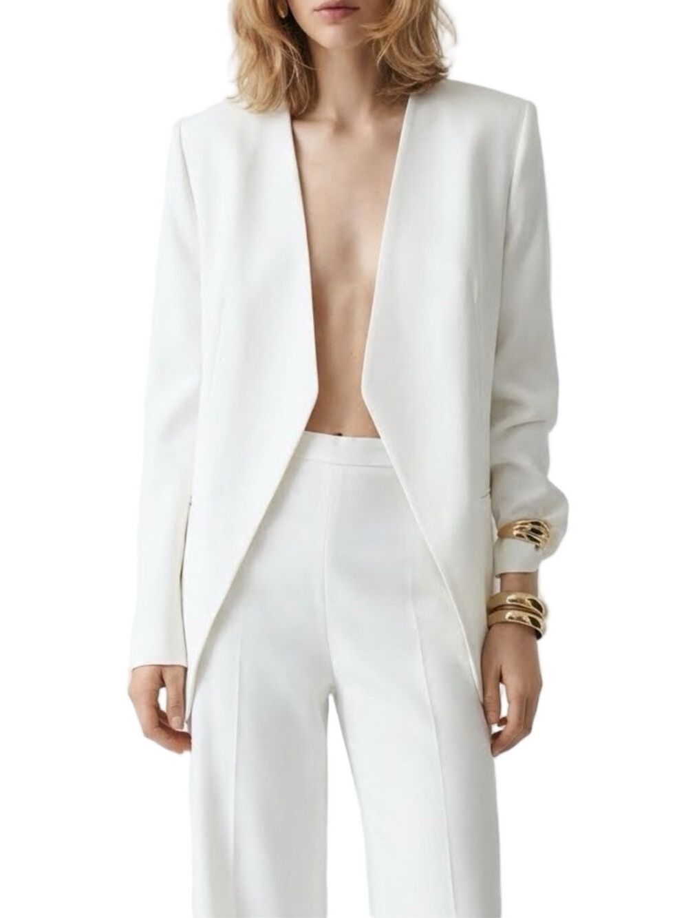 MNG by Mango White Collarless Minimalist Sz Medium